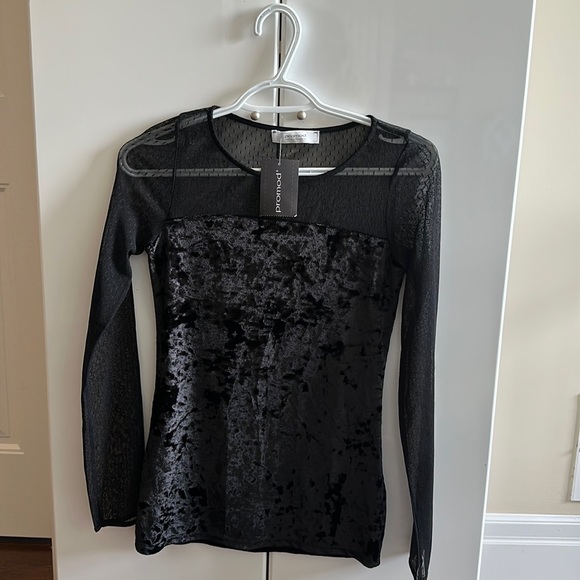 NEW! Velvet top with mesh sleeves - Picture 1 of 3
